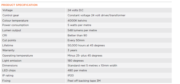 Spotless 5W Meter 24V 3000K 4000K  LED Tape  please Select Colour  5 Meter Roll Online