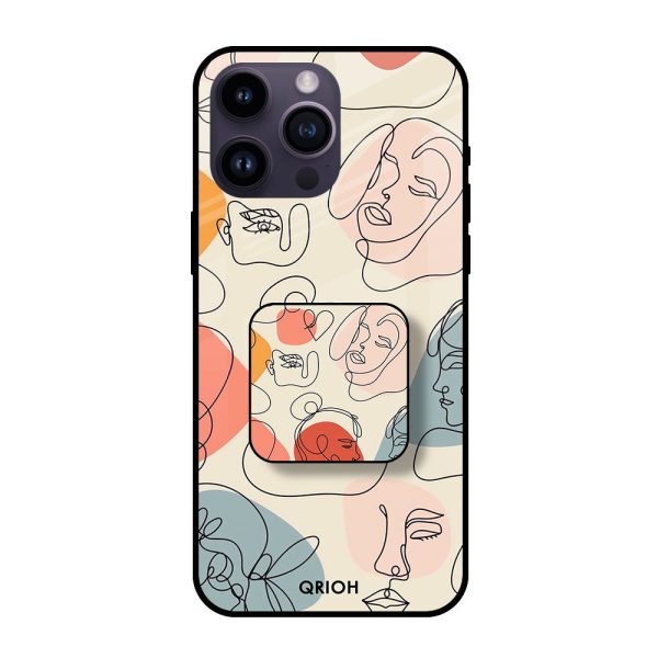 Abstract Faces Glass case with Square Phone Grip Combo Supply