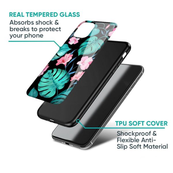 Tropical Leaves & Pink Flowers Glass Case for Realme C30 Supply