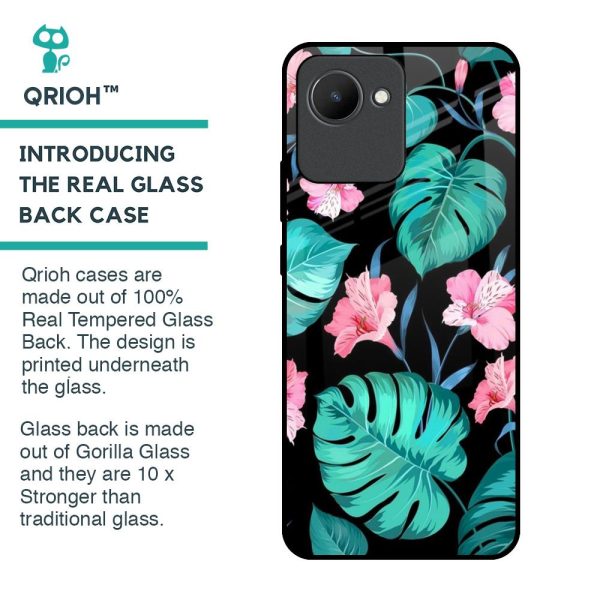 Tropical Leaves & Pink Flowers Glass Case for Realme C30 Supply