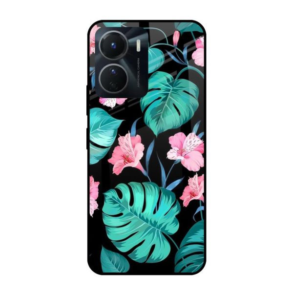 Tropical Leaves & Pink Flowers Glass case for Vivo Y16 Discount