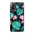 Tropical Leaves & Pink Flowers Glass Case for IQOO 9 5G Online Hot Sale