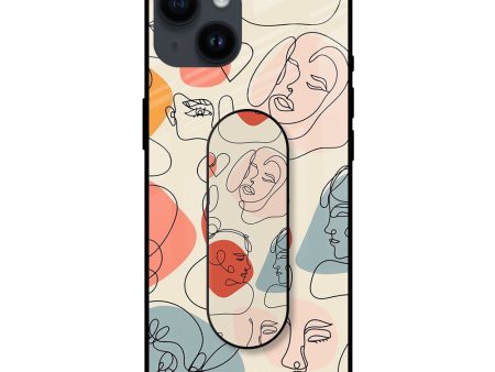 Abstract Faces Glass case with Slider Phone Grip Combo Sale