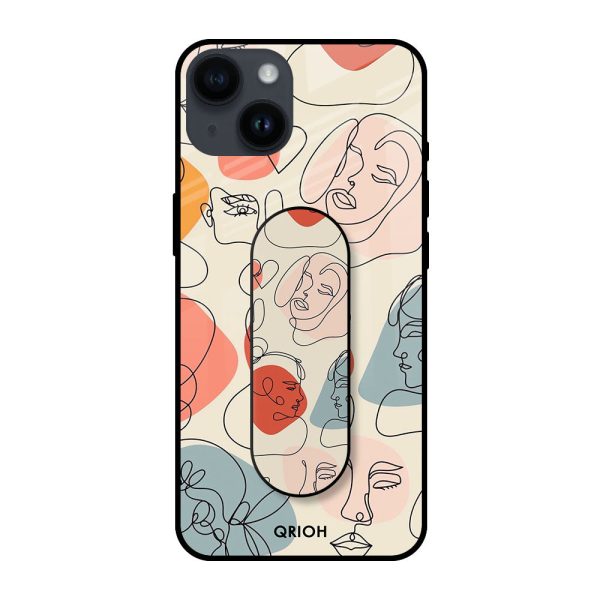 Abstract Faces Glass case with Slider Phone Grip Combo Sale