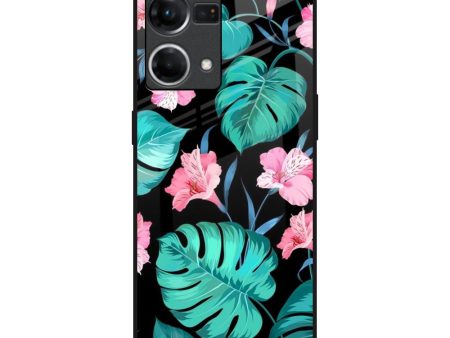 Tropical Leaves & Pink Flowers Glass Case for Oppo F21s Pro Online