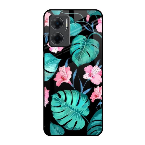 Tropical Leaves & Pink Flowers Glass Case for Redmi 11 Prime 5G Discount