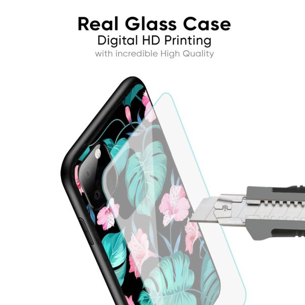 Tropical Leaves & Pink Flowers Glass Case for Realme C33 Online Sale