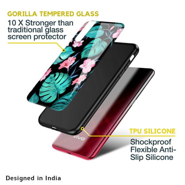 Tropical Leaves & Pink Flowers Glass case for Vivo Y16 Discount