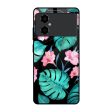 Tropical Leaves & Pink Flowers Glass Case for Poco M4 5G Sale