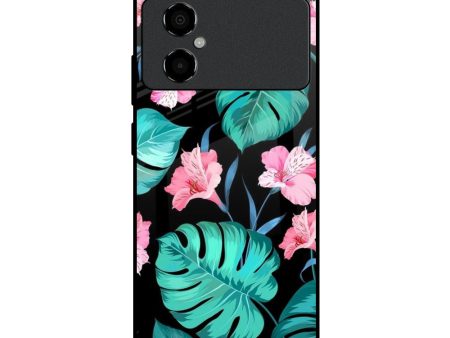 Tropical Leaves & Pink Flowers Glass Case for Poco M4 5G Sale