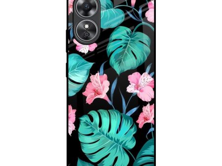 Tropical Leaves & Pink Flowers Glass Case for OPPO A17 Online now