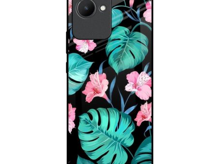 Tropical Leaves & Pink Flowers Glass Case for Realme C30 Supply