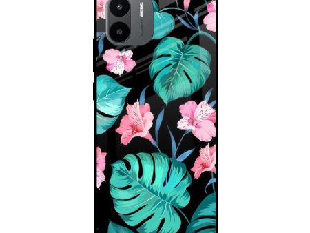 Tropical Leaves & Pink Flowers Glass case for Redmi A1 For Cheap