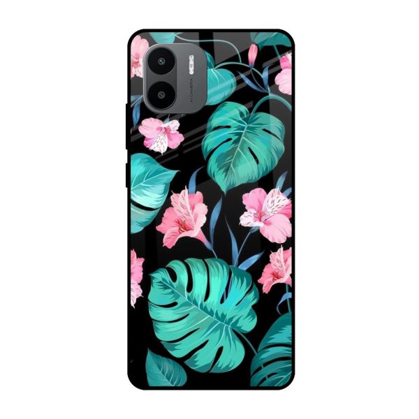 Tropical Leaves & Pink Flowers Glass case for Redmi A1 For Cheap