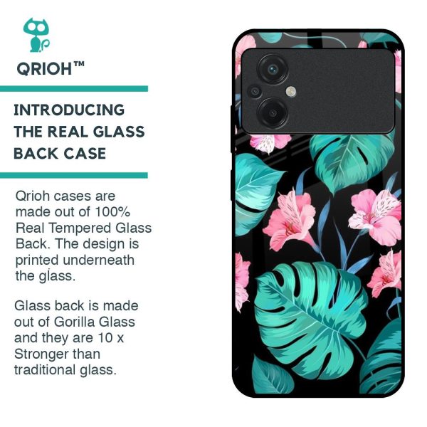 Tropical Leaves & Pink Flowers Glass case for Poco M5 For Cheap