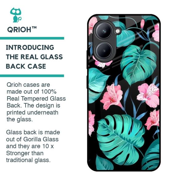 Tropical Leaves & Pink Flowers Glass Case for Realme C33 Online Sale