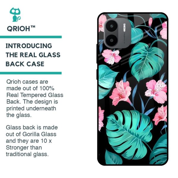 Tropical Leaves & Pink Flowers Glass case for Redmi A1 For Cheap