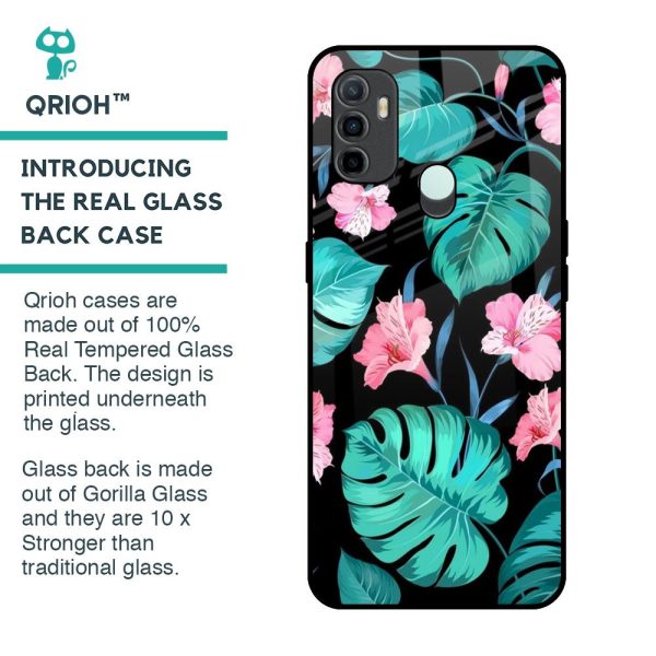 Tropical Leaves & Pink Flowers Glass Case for Oppo A33 Discount