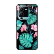 Tropical Leaves & Pink Flowers Glass case for Vivo V25 Pro Fashion