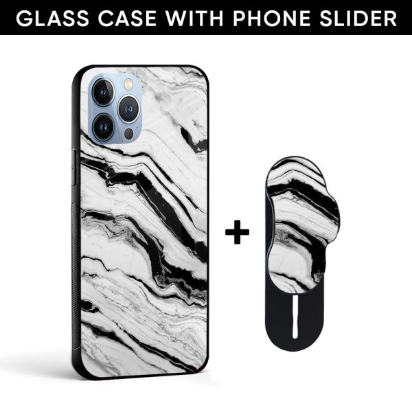 White Texture Marble Glass case with Slider Phone Grip Combo Online