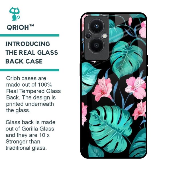 Tropical Leaves & Pink Flowers Glass Case for Oppo F21s Pro 5G For Cheap