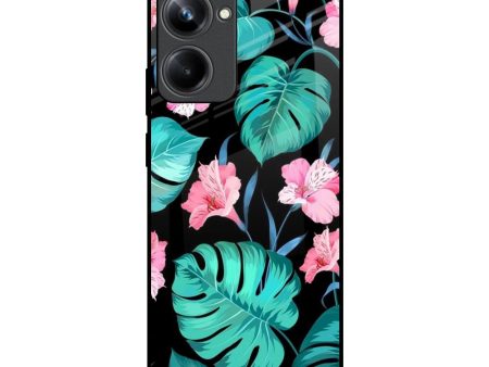 Tropical Leaves & Pink Flowers Glass Case for Realme 10 Pro 5G Online Sale