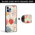 Abstract Faces Glass case with Square Phone Grip Combo Supply