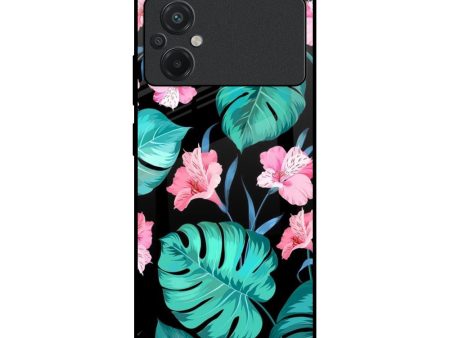 Tropical Leaves & Pink Flowers Glass case for Poco M5 For Cheap