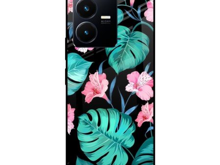 Tropical Leaves & Pink Flowers Glass case for Vivo Y22 Fashion