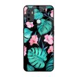 Tropical Leaves & Pink Flowers Glass Case for Oppo A33 Discount