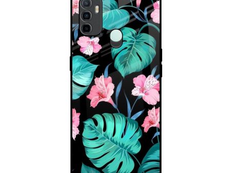 Tropical Leaves & Pink Flowers Glass Case for Oppo A33 Discount