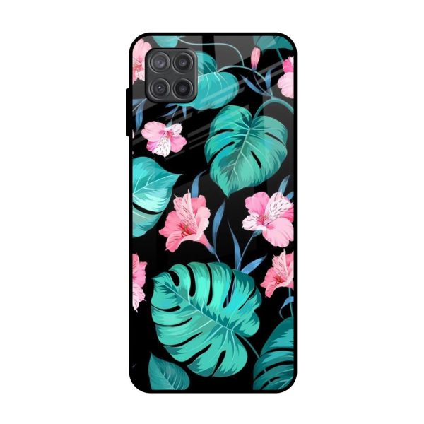 Tropical Leaves & Pink Flowers Glass Case for Samsung Galaxy M12 For Cheap