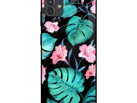 Tropical Leaves & Pink Flowers Glass Case for Samsung Galaxy M13 5G Fashion