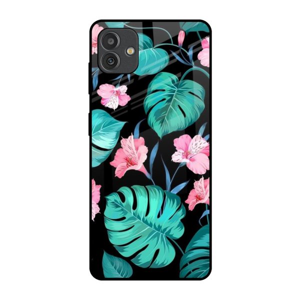 Tropical Leaves & Pink Flowers Glass Case for Samsung Galaxy M13 5G Fashion