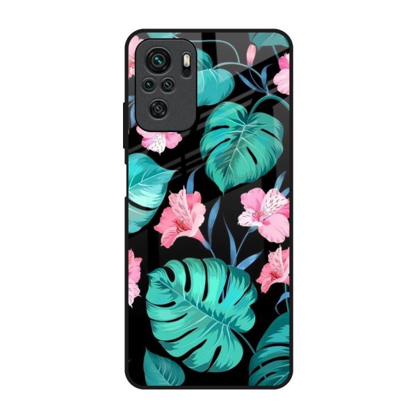 Tropical Leaves & Pink Flowers Glass Case for Redmi Note 11 SE For Discount