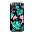 Tropical Leaves & Pink Flowers Glass Case for Realme C33 Online Sale