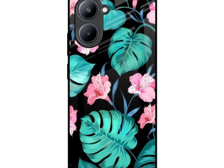 Tropical Leaves & Pink Flowers Glass Case for Realme C33 Online Sale