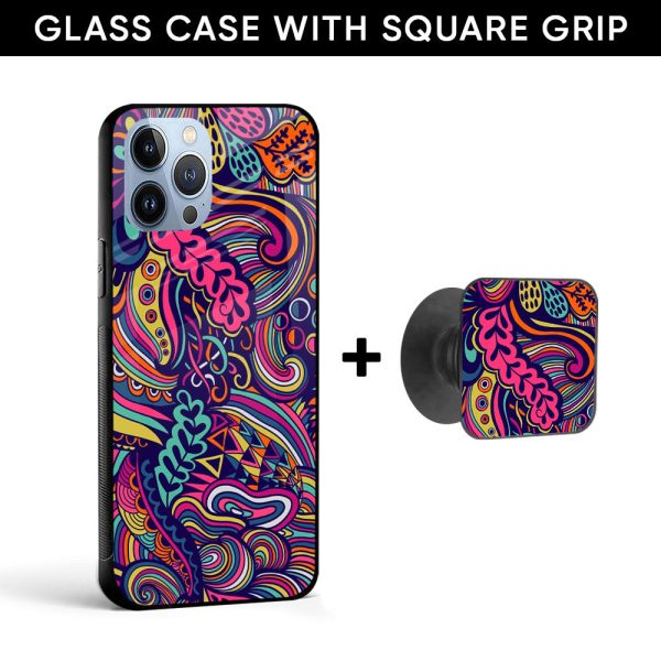 Abstract Flowers Glass case with Square Phone Grip Combo Cheap