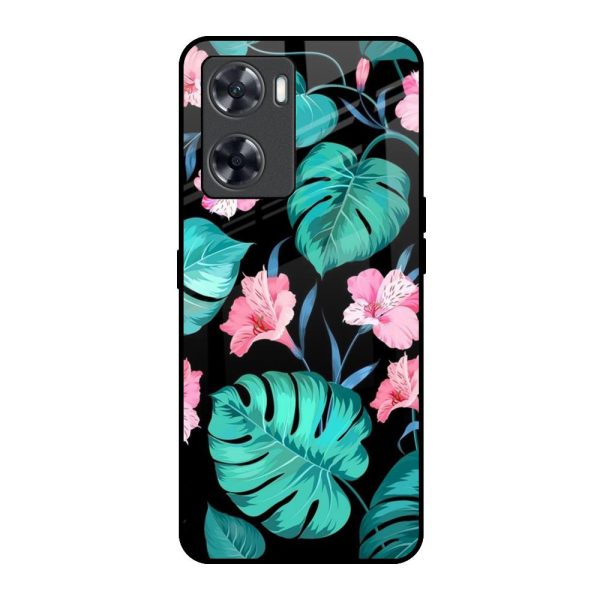 Tropical Leaves & Pink Flowers Glass Case for OnePlus Nord N20 SE For Cheap