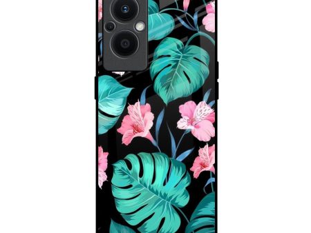 Tropical Leaves & Pink Flowers Glass Case for Oppo F21s Pro 5G For Cheap